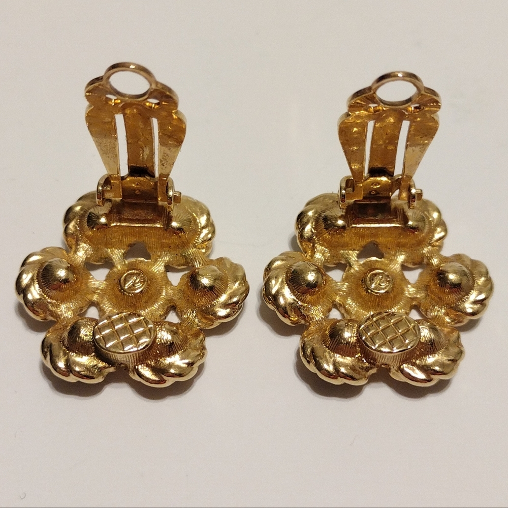 Swarovski Crystal Ruby Emerald Amethyst Gold Braided Cluster Clips - Picture 3 of 4